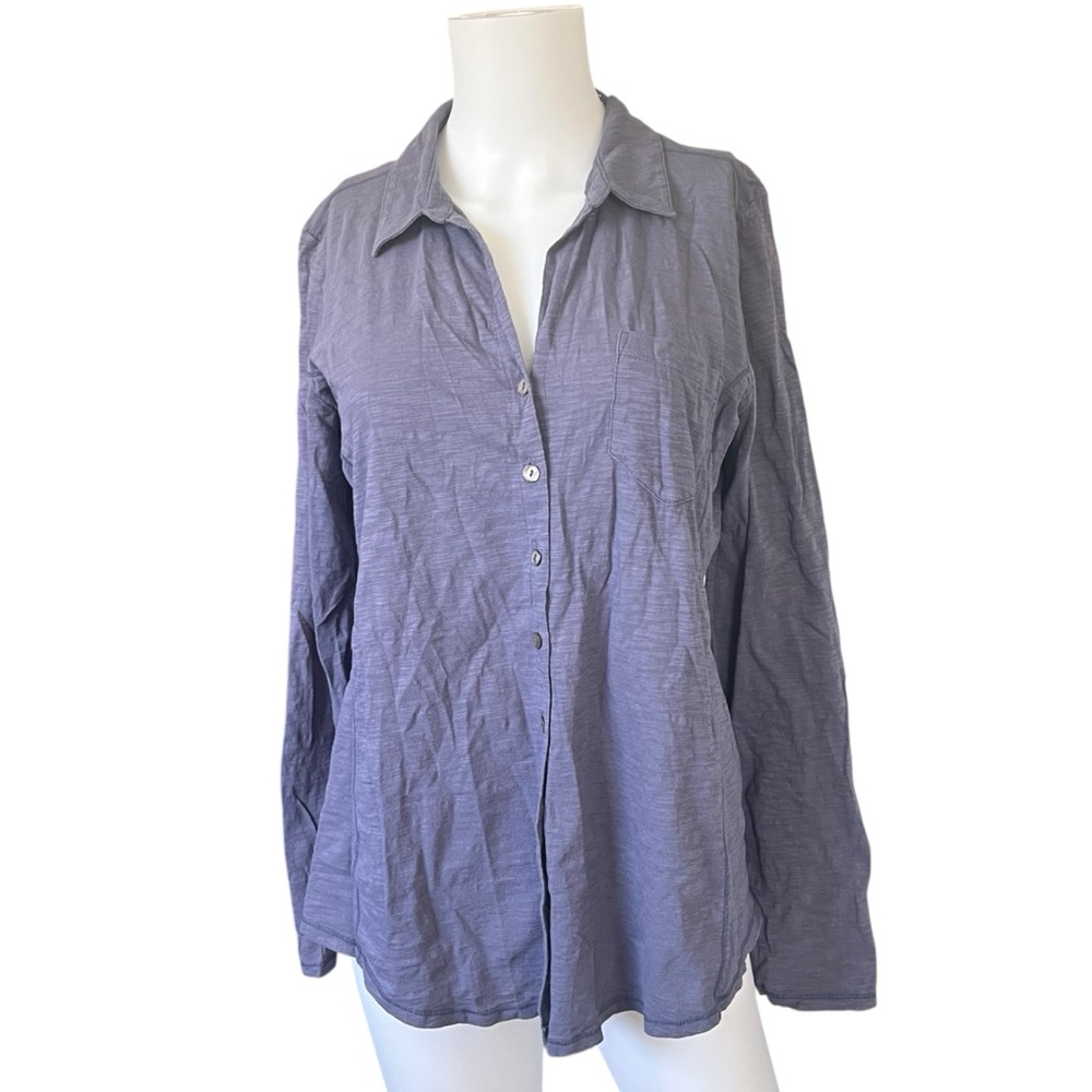 J Jill Blue Long Sleeve Button Up Shirt Cotton Womens Size Medium M